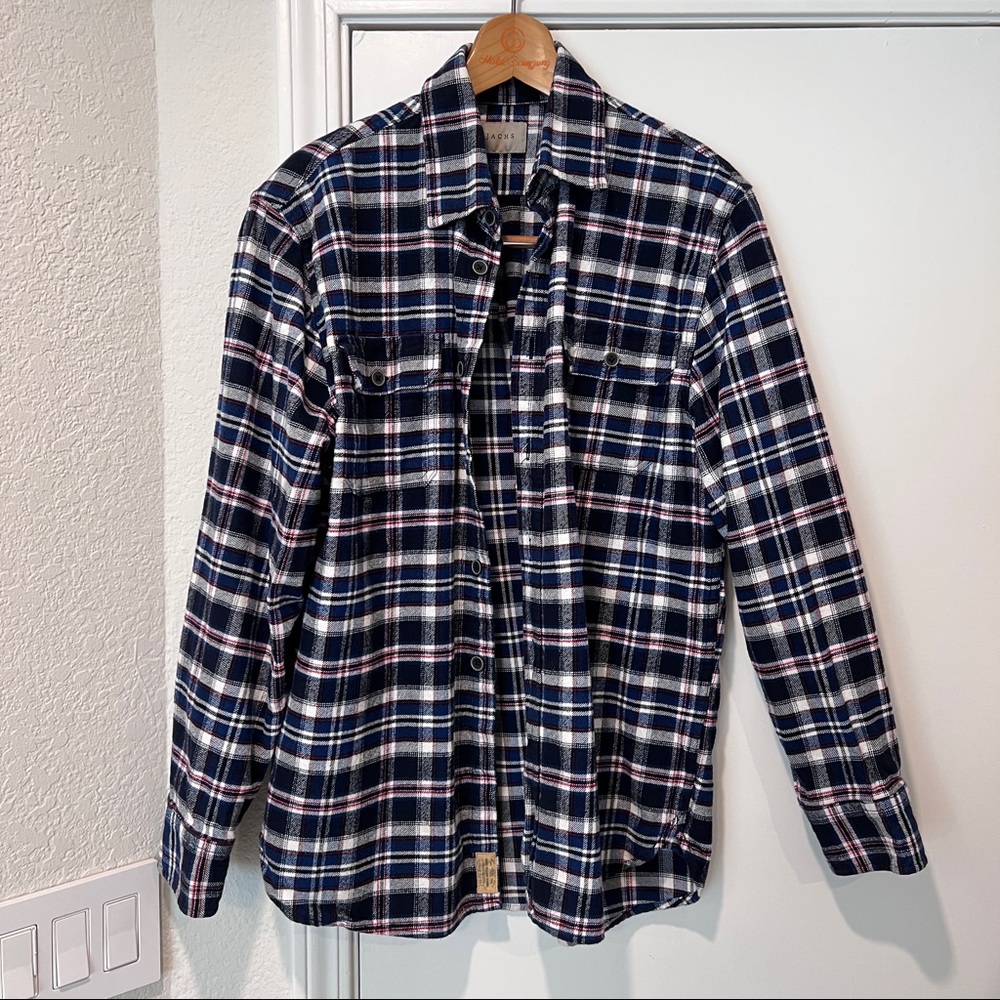 Jachs Flannel button up mens blue white and red shirt Large